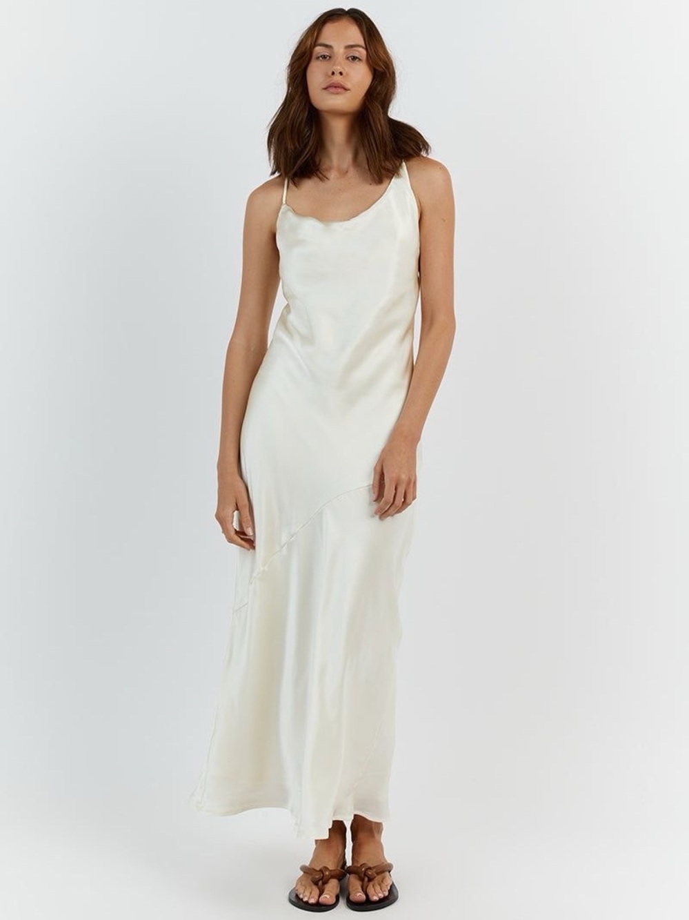 DISSH FLETCHER CREAM SILK ASYM LONG DRESS